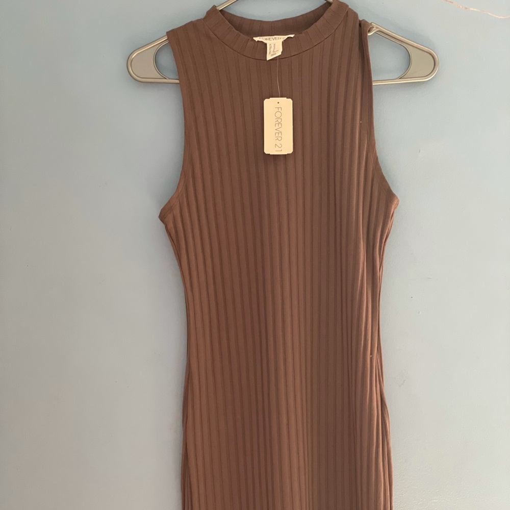 Dark grey high neck ribbed bodycon dress